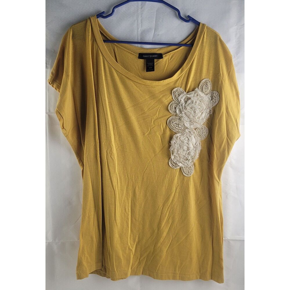 Ashley Stewart mustard yellow ss top With Floral Lace Sz 22/24